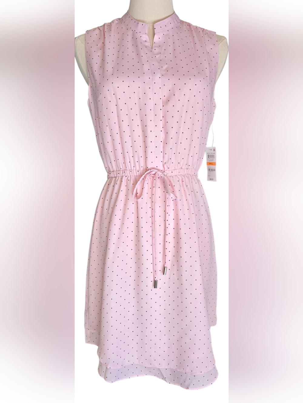 NWT Maison Jules Light Pink Micro Polka Dot Button Front Shirt Dress
